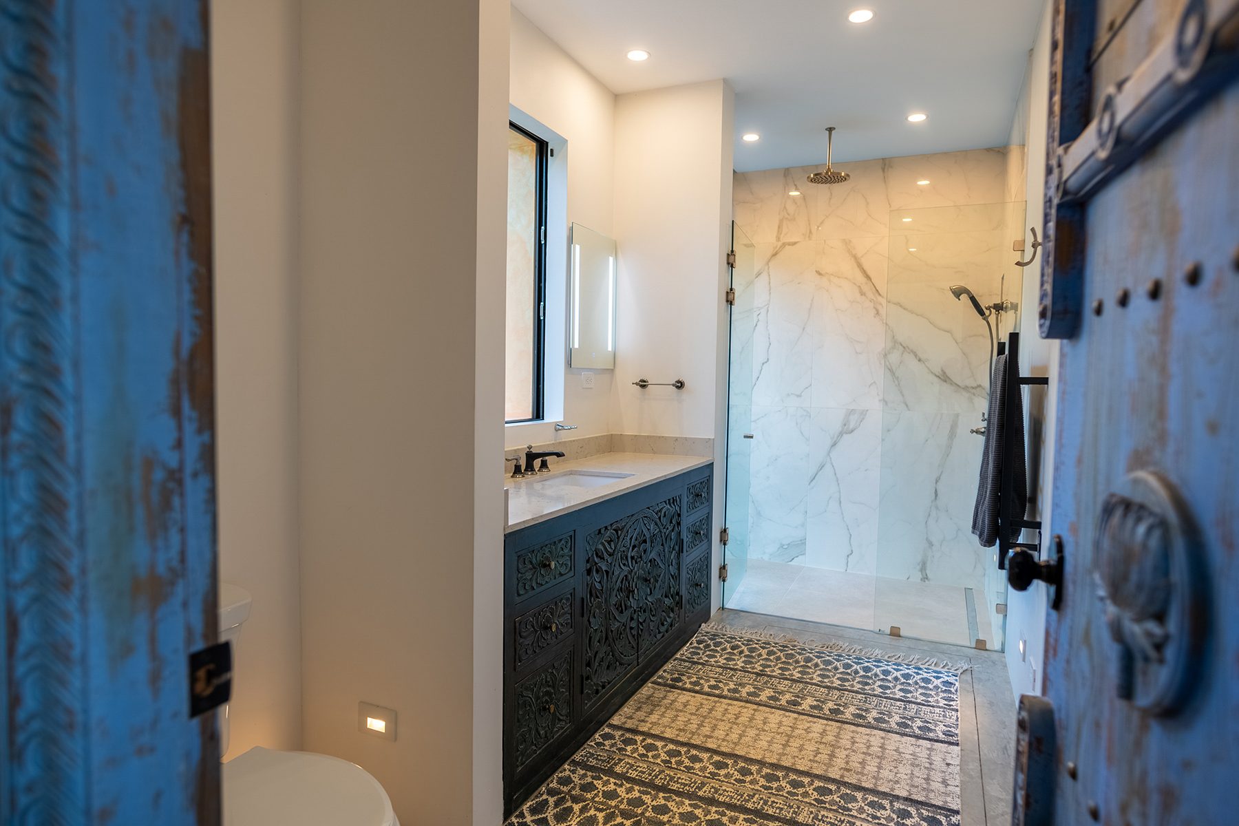 Marble walk-in shower